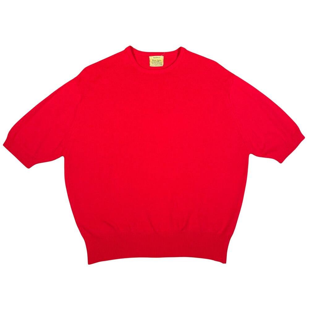 Vintage Penney's 50s Pen Lon Red Textured Nylon Knit Short Sleeve Sweater Small